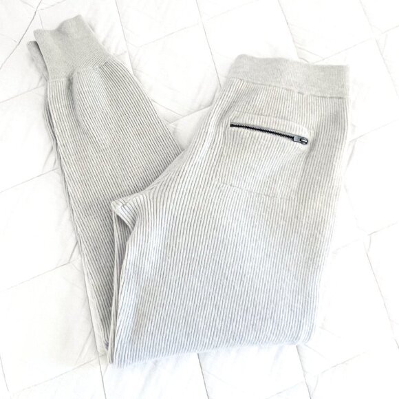Duffy Light Gray/Grey Cream Ribbed Wool Cashmere Blend Joggers Size Extra Small - Picture 10 of 16